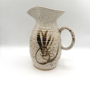 Art Pottery Salt Milk Glazed Boho Water Pitcher with  wheat design